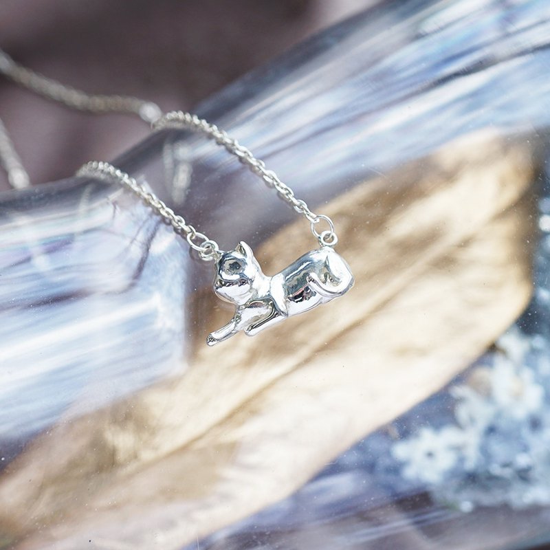 猫咪咕噜姿势-发呆-半立体造型动物纯银项链银饰-剪影立体(单条价 - 项链 - 纯银 银色