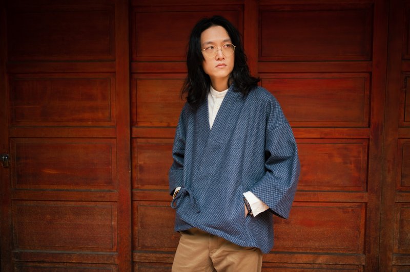 【神海纹S-CrestTaiwan 琉璃绀鳞羽织】原创日系羊毛手作羽织 - 男装外套 - 羊毛 