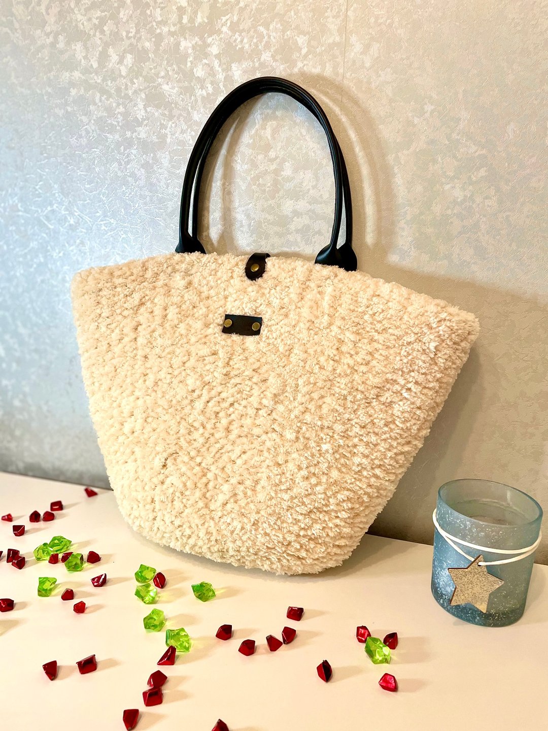 Winter bag, Fur bag, Crochet bag, Bag handmade, Tote bag - 手提包/手提袋 - 聚酯纤维 卡其色