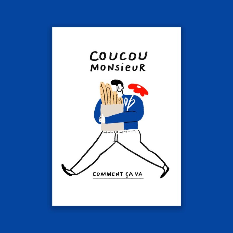 你好先生法文明信片 Coucou Monsieur Postcard - 卡片/明信片 - 纸 白色