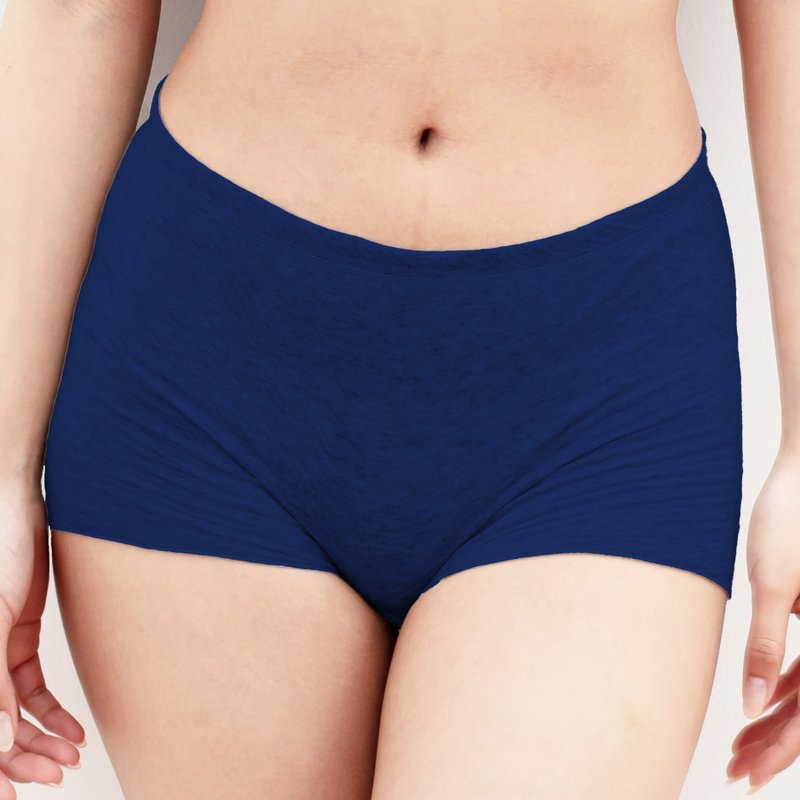 [日本制] 亲肤100%纯棉短裤。柔软蓬松，推荐敏感肌肤人士穿着。海军蓝 - 女士内衣裤 - 棉．麻 蓝色