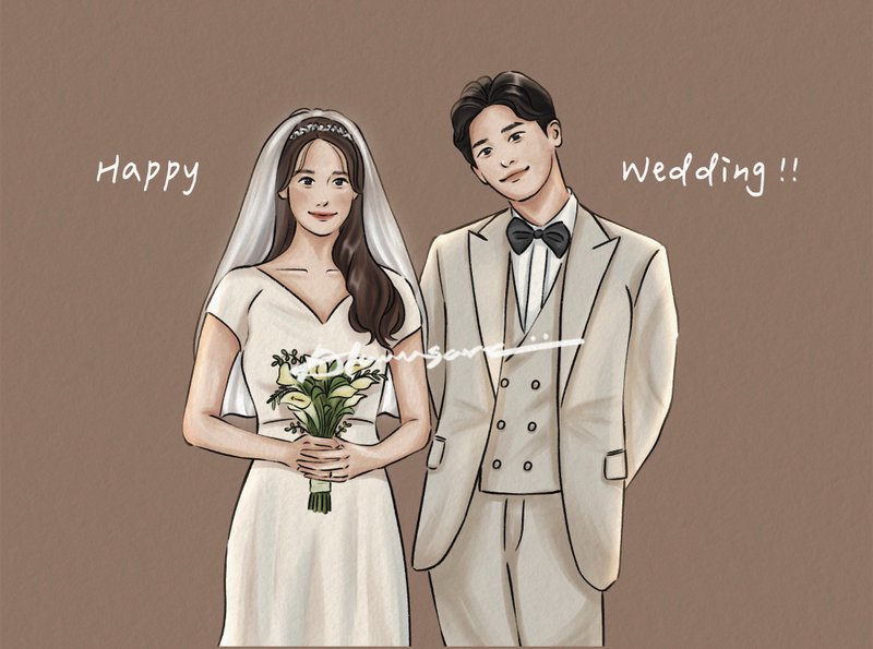 【定制化婚纱似颜绘】韩系婚纱 (线条删减版) 电子档 - 电子手绘真人画像/绘画/插画 - 其他材质 多色