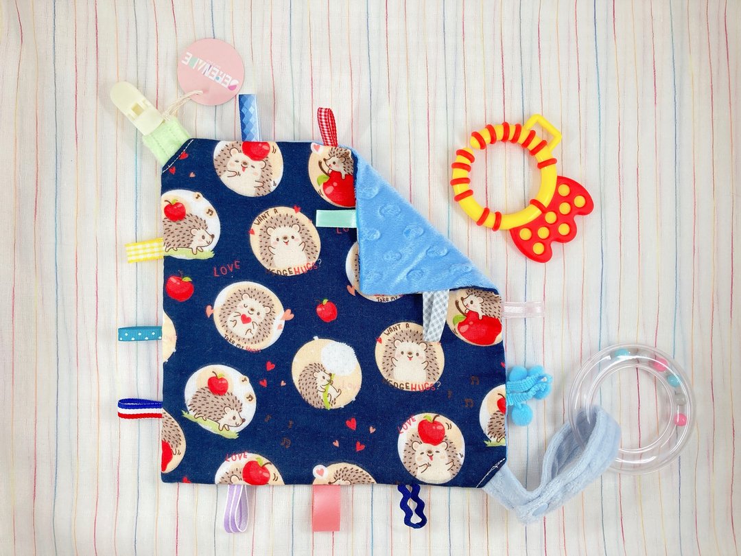 宝宝安抚巾 标签颗粒绒 磨牙器手摇铃 - 围嘴/口水巾 - 棉．麻 蓝色