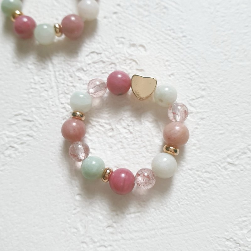 二月玫瑰 天然晶石食指戒 (蔷薇辉石.茅田玉.冰种草莓晶)爱情平安 - 戒指 - 水晶 粉红色