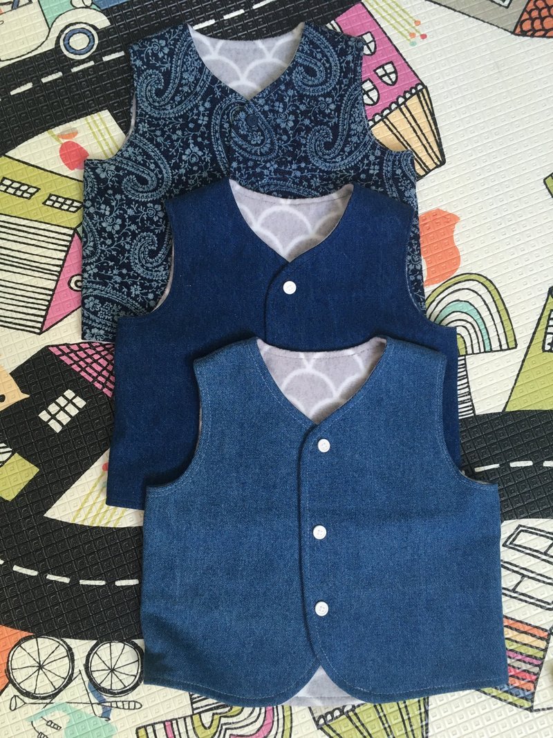 Baby denim double-side vest 婴幼儿丹宁两面马甲 牛仔双面背心 - 童装上衣 - 棉．麻 蓝色