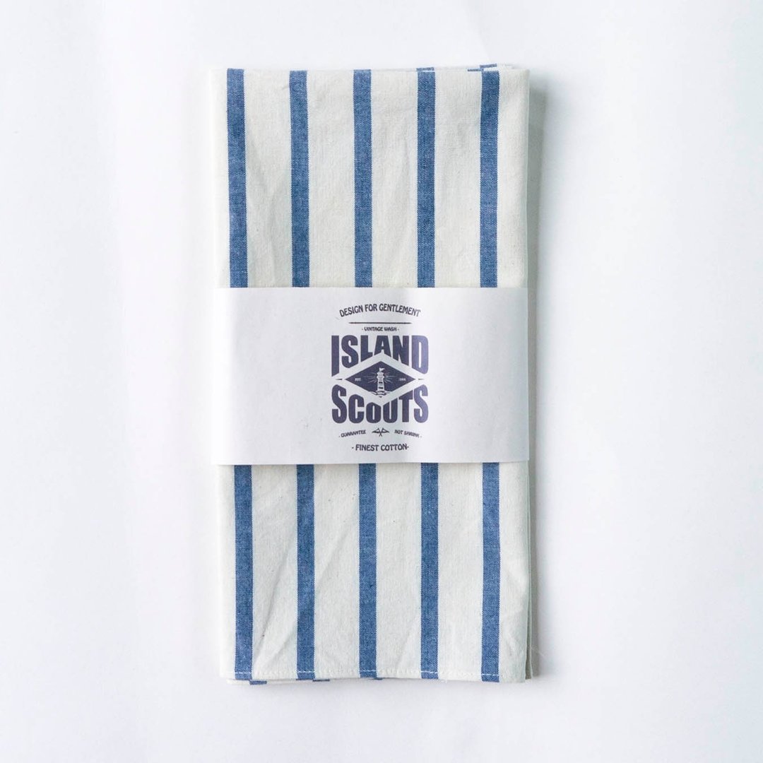 ISLAND SCOUTS 男Bandana复古条子方巾 日本进口老机织全棉面料 - 领结/领巾 - 棉 蓝色