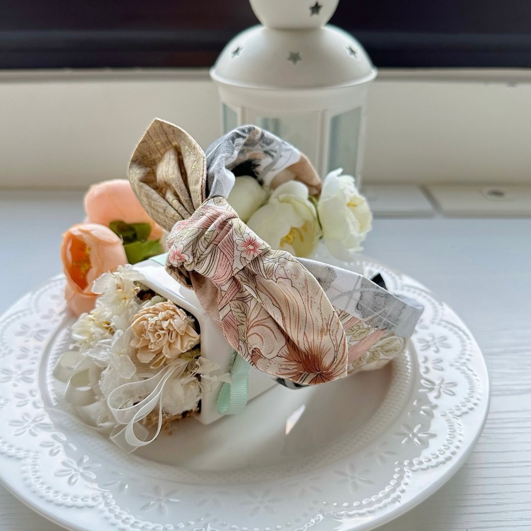 纯棉拼布绑结蝴蝶结发箍头箍发饰-古典伯爵庄园 - 发带/发箍 - 棉 卡其色