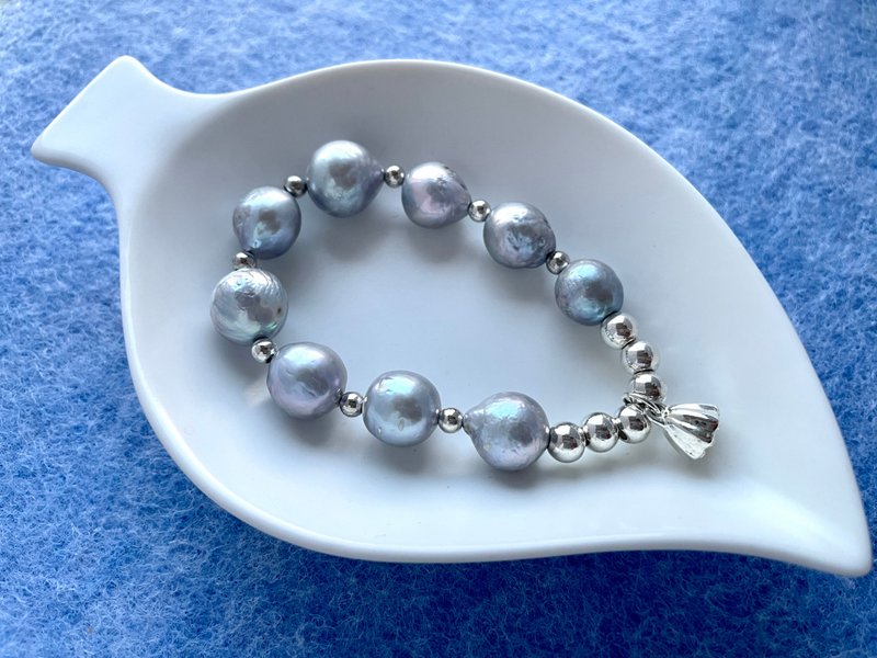 天然淡水珍珠 巴洛克 银灰炫彩 弹力 手链 - 手链/手环 - 珍珠 银色