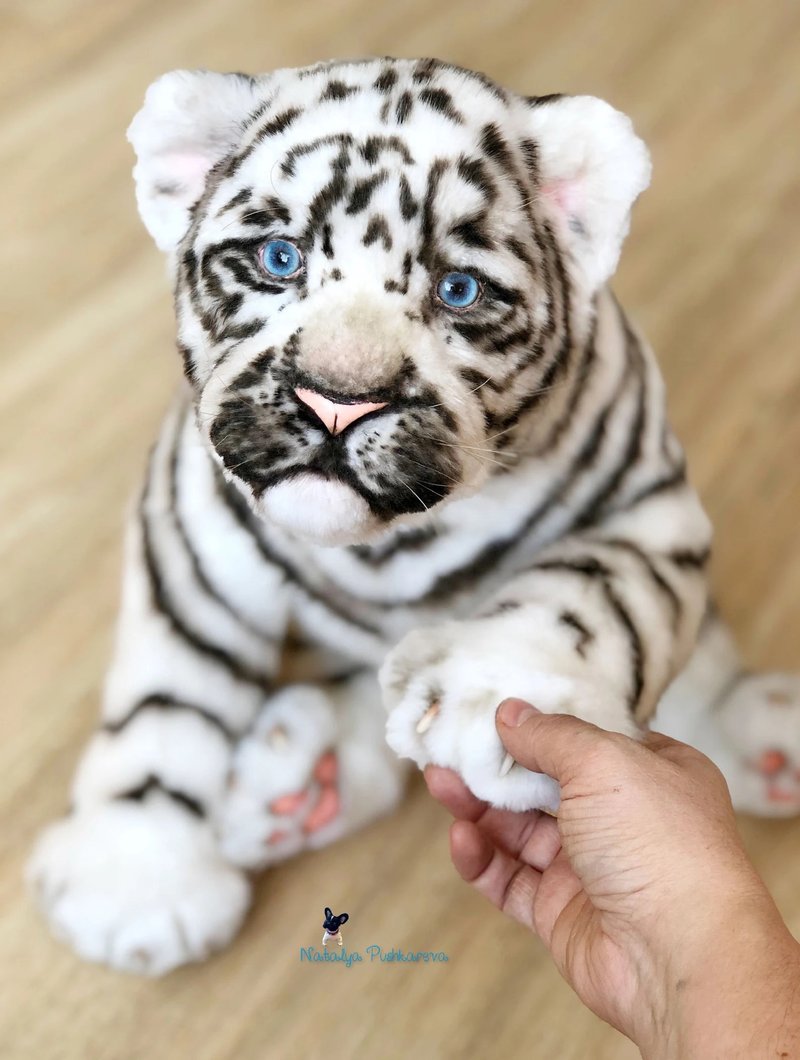 白虎幼崽逼真的玩具毛绒动物 - 玩偶/公仔 - 聚酯纤维 橘色