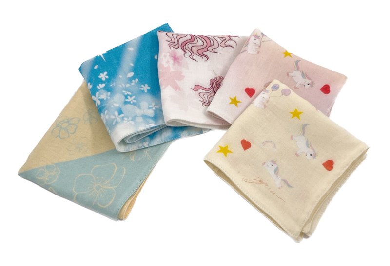 圣诞礼物 独角兽竹炭二重纱手帕 4入 - 手帕/方巾 - 棉．麻 