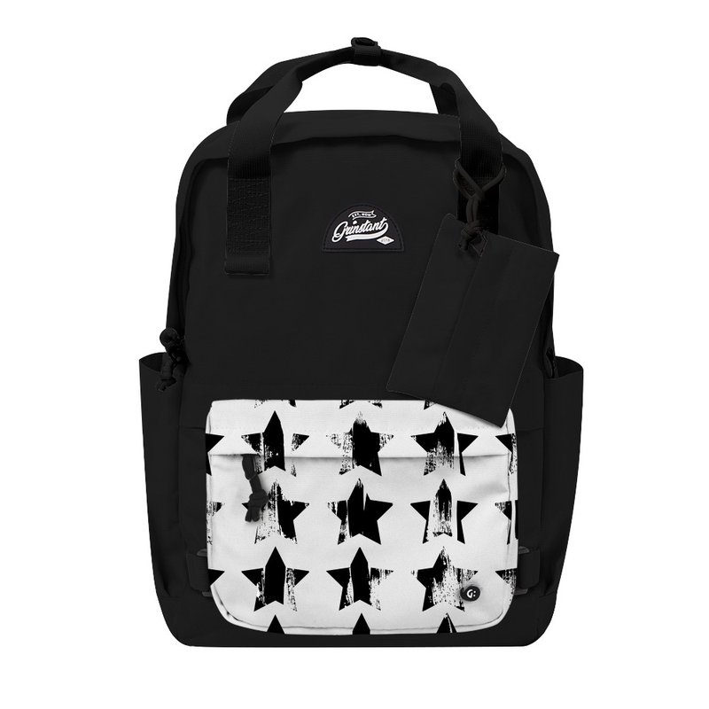 Grinstant混搭可拆组式15.6寸后背包 - 黑白系列 (黑色配星星) - 后背包/双肩包 - 聚酯纤维 黑色