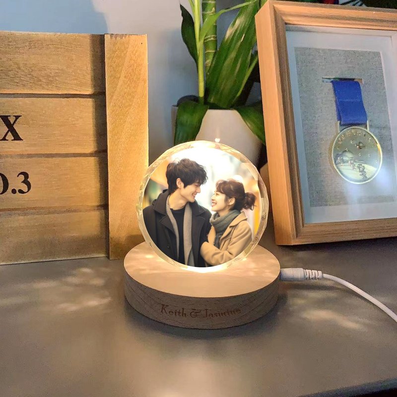 定制化 水晶球照片订制 情侣/结婚/纪念周年纪念日礼物 创意摆件 - 灯具/灯饰 - 木头 