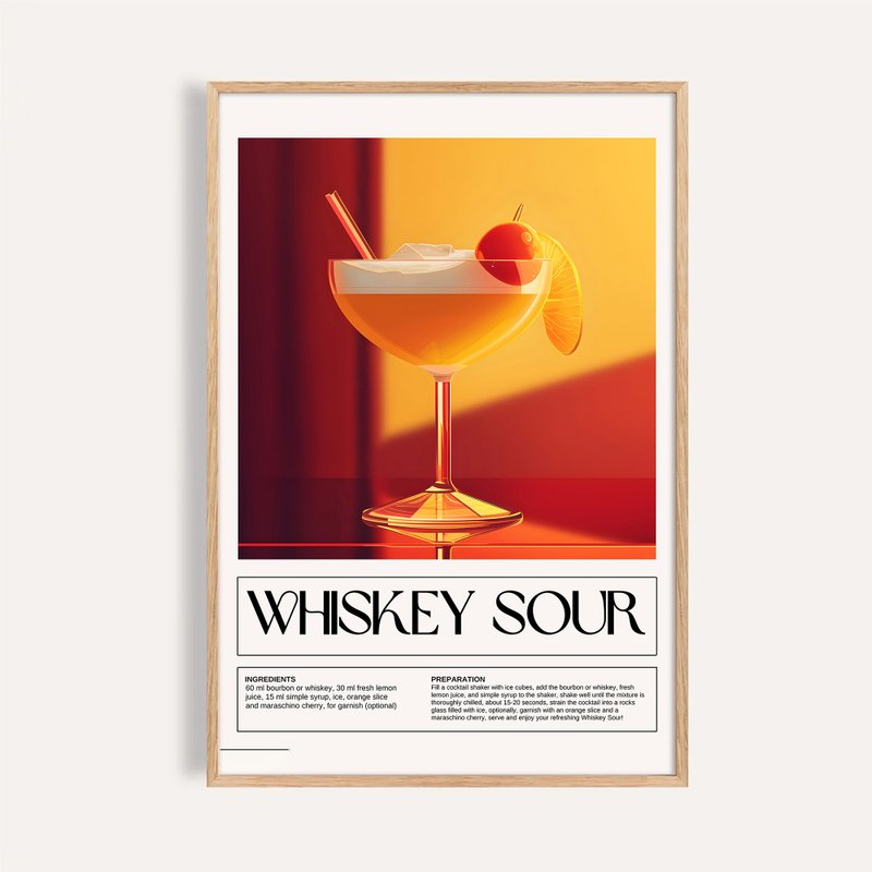 琥珀威士忌酸酒 Whiskey Sour / 调酒艺术挂画 画芯 酒海报 - 海报/装饰画/版画 - 纸 