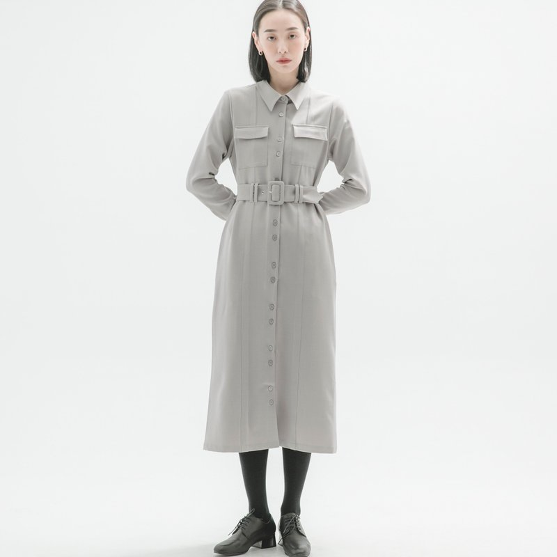 Rules_秩序剪接洋装_9AF104_灰 - 洋装/连衣裙 - 棉．麻 灰色