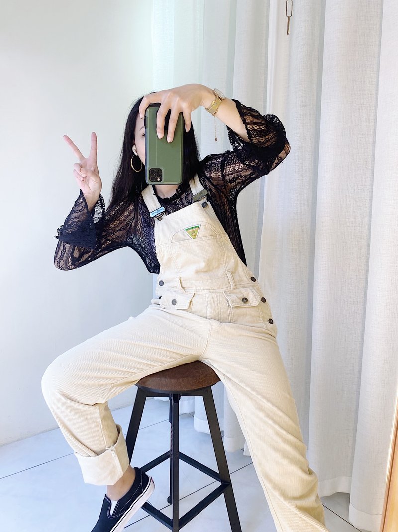 used pinpai 米白简约 古着粗灯芯绒连身裤吊带裤 overalls - 背带裤/连体裤 - 棉．麻 黄色