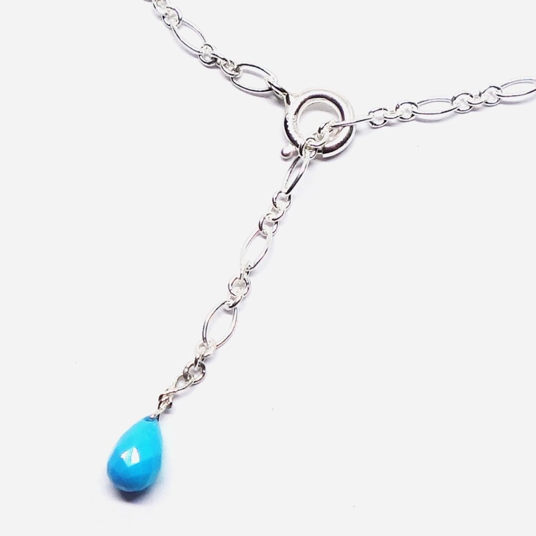 Turquoise &amp; Figaro chain anklet SV925【Pio by Parakee】绿松石腳鍊 - 其他 - 宝石 蓝色