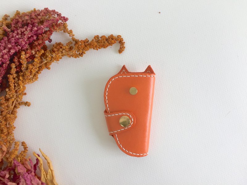 毕业礼物Vespa猫咪造型钥匙包＿皮革手工缝制 Handmade Key holder - 钥匙链/钥匙包 - 真皮 橘色
