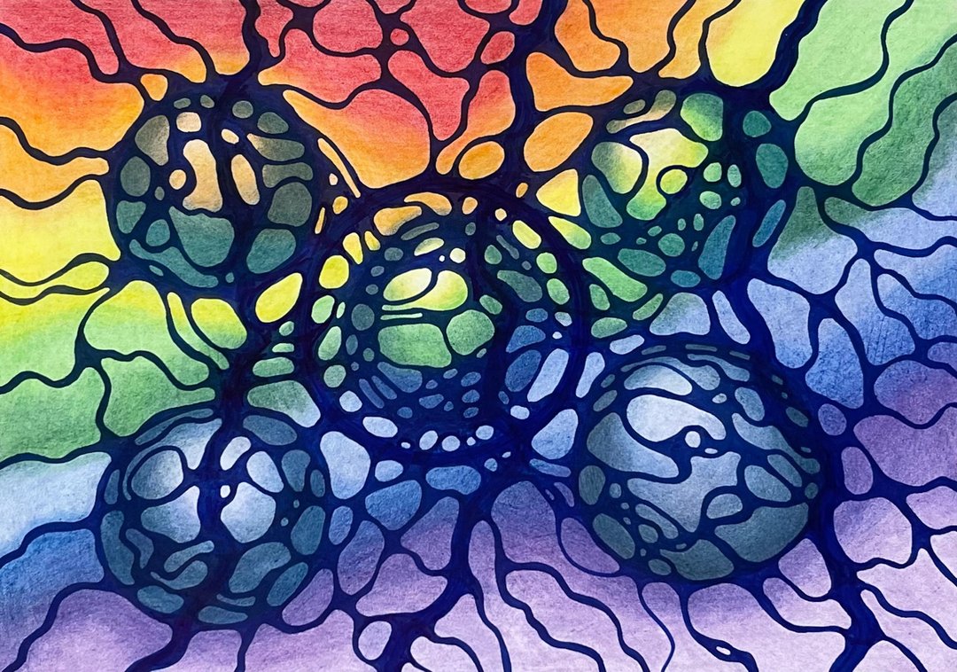 Rainbow in the clouds, inside view. Original hand drawing. - 墙贴/壁贴 - 纸 