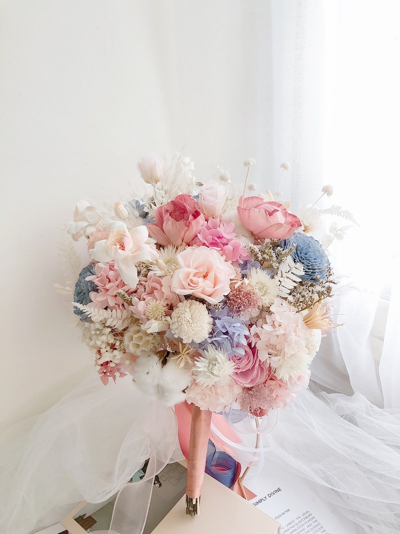 永生花 永生玫瑰花 干燥花 新娘捧花 拍照花束 求婚花束 婚礼婚纱 - 干燥花/捧花 - 植物．花 粉红色