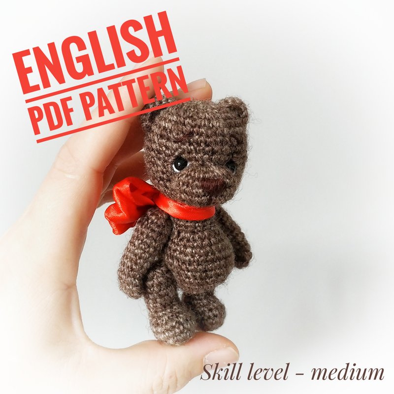 Pdf pattern Crochet Mini teddy bear. Amigurumi animal bear. Dollhouse miniature - 电子书/杂志 - 其他材质 
