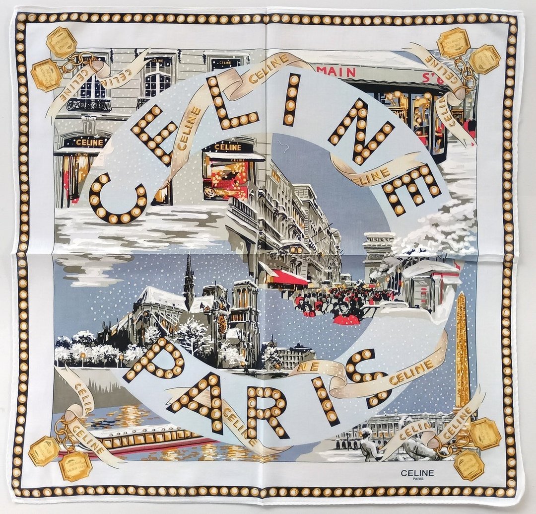 Celine 巴黎冬日地标手帕 – 经典巴黎风格 19 x 18.5 英寸 - 手帕/方巾 - 棉 卡其色