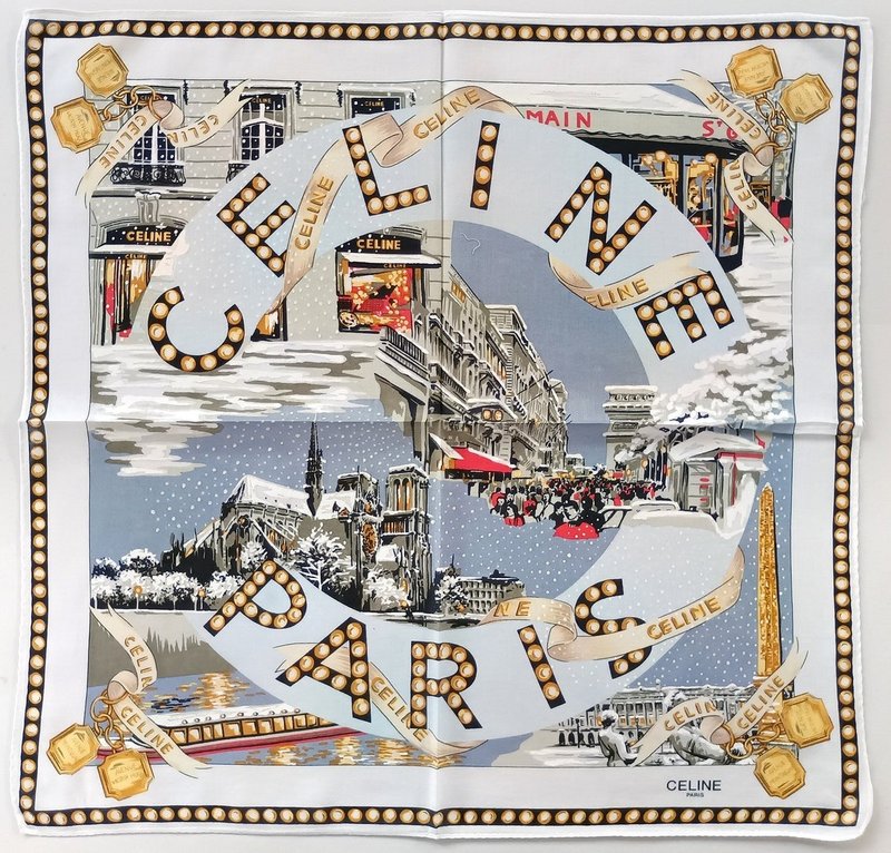 Celine Paris 复古手帕冬季庆典 19x 18.5 英寸 - 手帕/方巾 - 棉．麻 卡其色