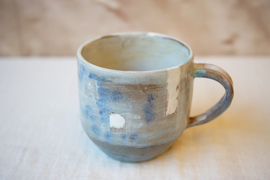 手捏粉引 留白 咖啡杯 210ml  茶杯 陶杯 - 咖啡杯/马克杯 - 陶 白色