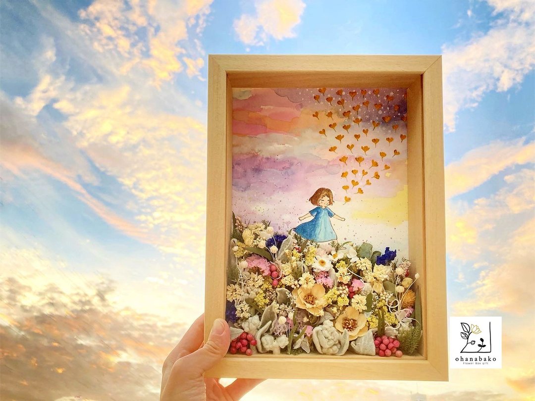 初个展纪念 天空与花水彩永生花复合媒材画框 B5 | sorahana_0 - 海报/装饰画/版画 - 植物．花 多色