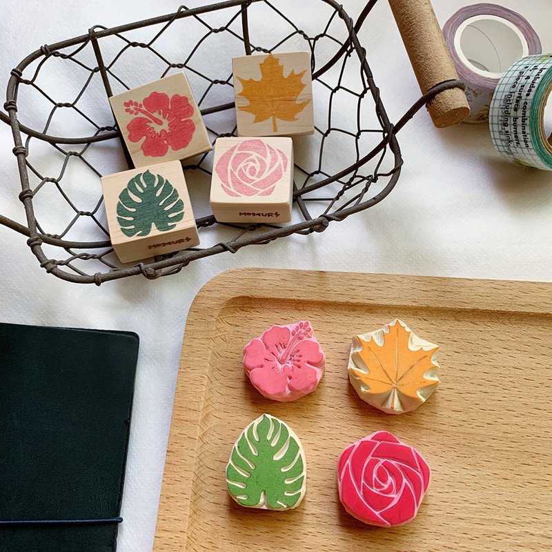 植物印章-扶桑花 玫瑰花 枫叶 龟背芋 - 印章/印台 - 橡胶 