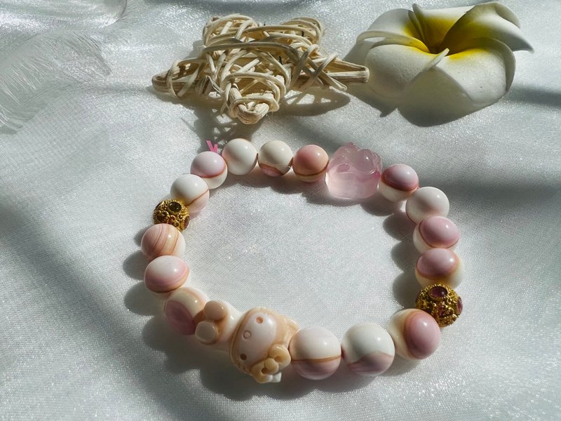 Hello Kitty女王贝粉晶猫爪设计款手链 - 手链/手环 - 贝壳 粉红色