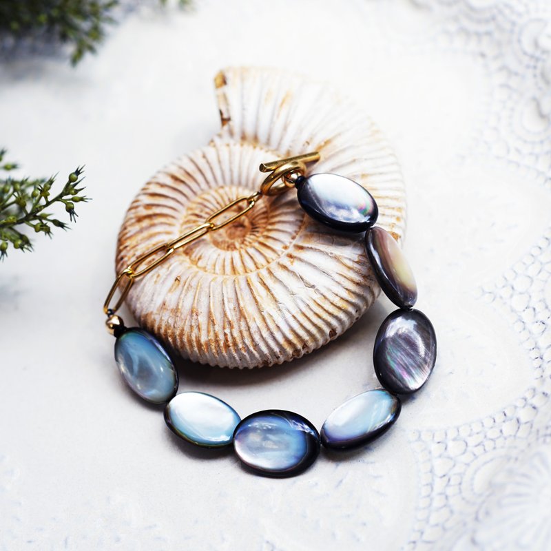 黑蝶贝医疗级不锈钢问号扣手链 Grace - 手链/手环 - 宝石 黑色