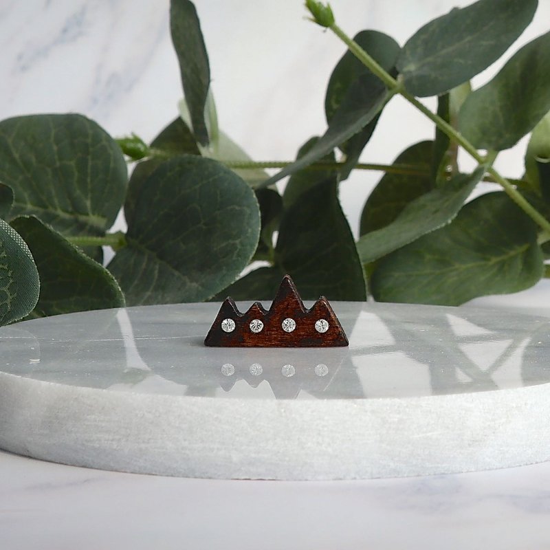 雪山 原木手工耳环  纯银耳针 单只 礼物订制 - 耳环/耳夹 - 木头 咖啡色