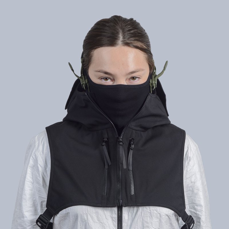 Black hood with adjustable mask visor Cyberpunk cowl cosplay hood - 丝巾 - 其他材质 黑色