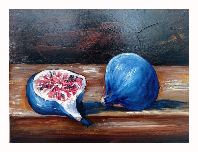 Handmade Oil Painting,Figs Original Wall Art, Fruit Picture,Still Life Painting. - 海报/装饰画/版画 - 其他材质 咖啡色