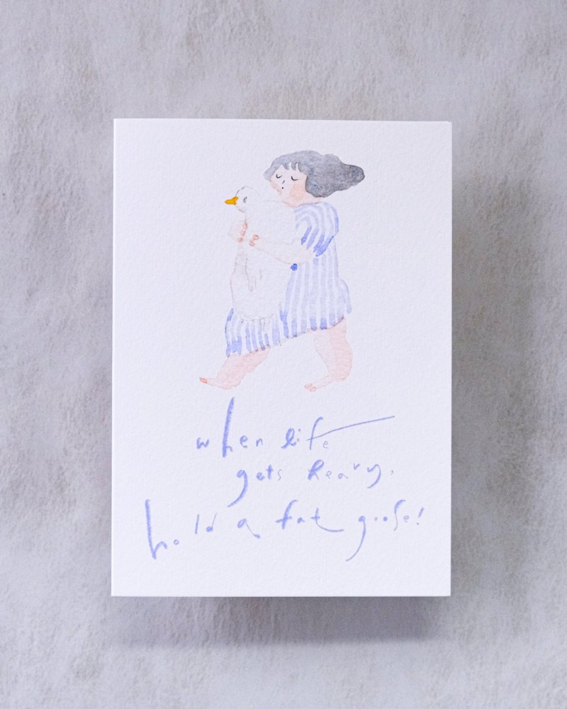 心意卡 - 抱抱肥鹅 | 问候卡关怀 | 水彩女孩插画 | dodolulu - 卡片/明信片 - 纸 白色