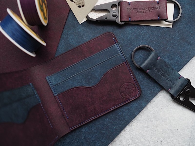 纯手工牛皮磨砂撞色钱包皮夹短夹 定制化刻字礼物 颜色款式可订制 - 皮夹/钱包 - 真皮 多色