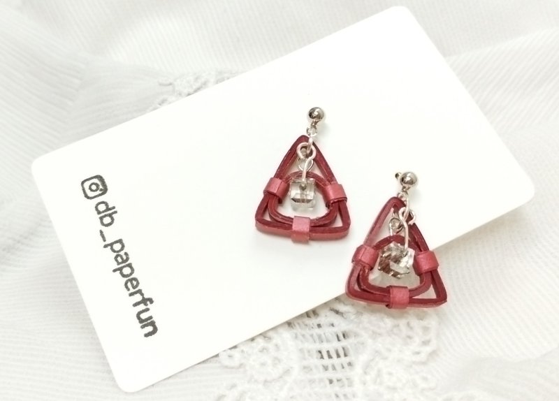 衍纸 卷纸 纸工艺 纸珠宝 手作饰品--方心/火山红 paper earring - 耳环/耳夹 - 纸 红色
