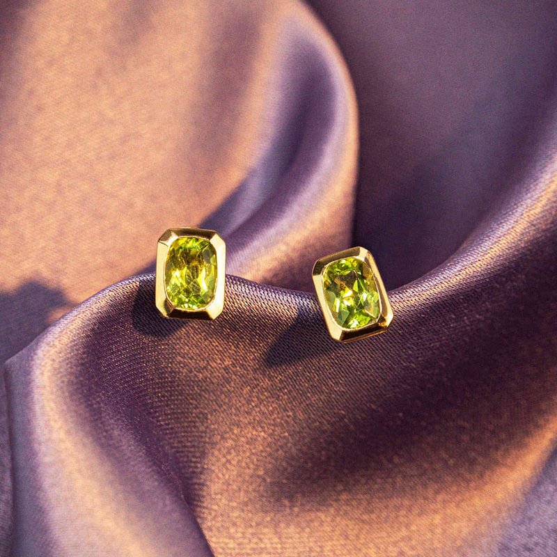 【PurpleMay Jewellery】纯18K金简约橄榄石耳钉-E067 - 耳环/耳夹 - 宝石 蓝色