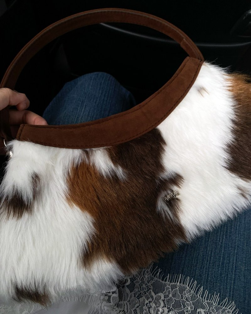 WOVE - Rocking 包款 仿皮草动物纹单肩包 牛纹 - 手提包/手提袋 - 人造皮革 咖啡色