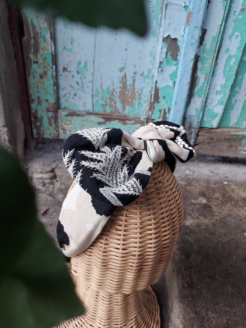 手作发箍 发带 珍珠奶茶的颜色 - 发带/发箍 - 棉．麻 黑色