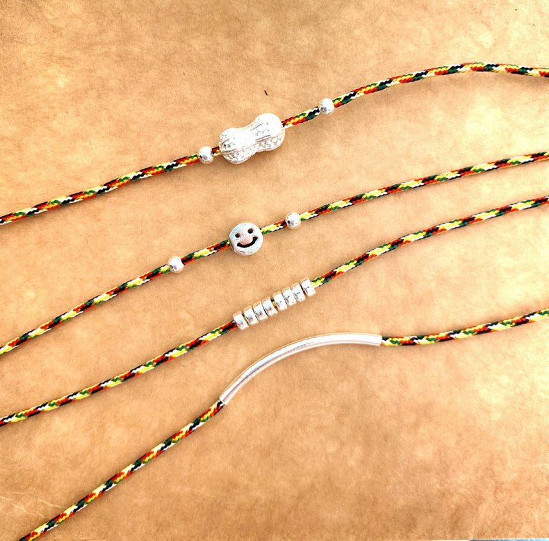 经典五色线 细手链系列 笑脸 银珠 银管 花生好事 纯银手链 - 手链/手环 - 纯银 多色