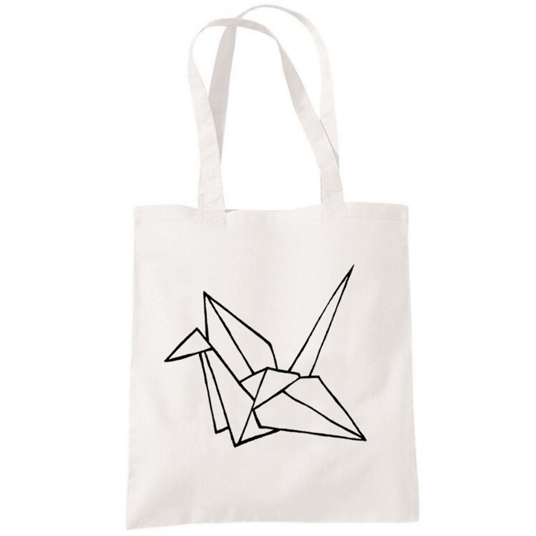 Bird Origami 折纸鸟 文青 简约 清新 帆布 文艺 环保 肩背 手提包 购物袋-米白色 - 侧背包/斜挎包 - 其他材质 白色