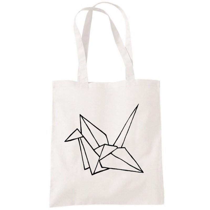 Bird Origami 折纸鸟 文青 简约 清新 帆布 文艺 环保 肩背 手提包 购物袋-米白色 - 侧背包/斜挎包 - 其他材质 白色