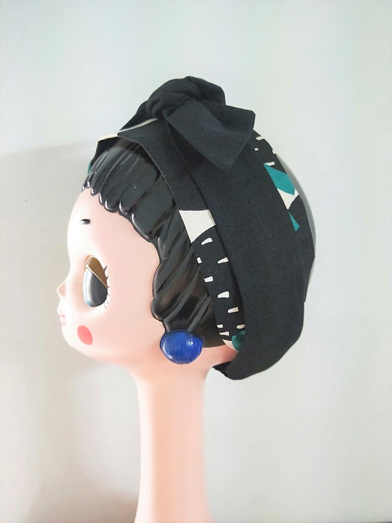 双层发带宽版-乐趣-土耳绿黑 - 发带/发箍 - 棉．麻 黑色