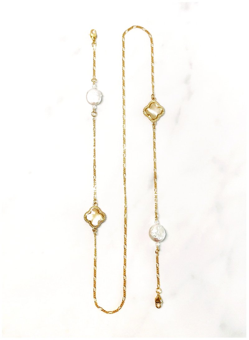 +珍珠母贝幸运草·项链/眼镜链/口罩链+ - 项链 - 铜/黄铜 金色