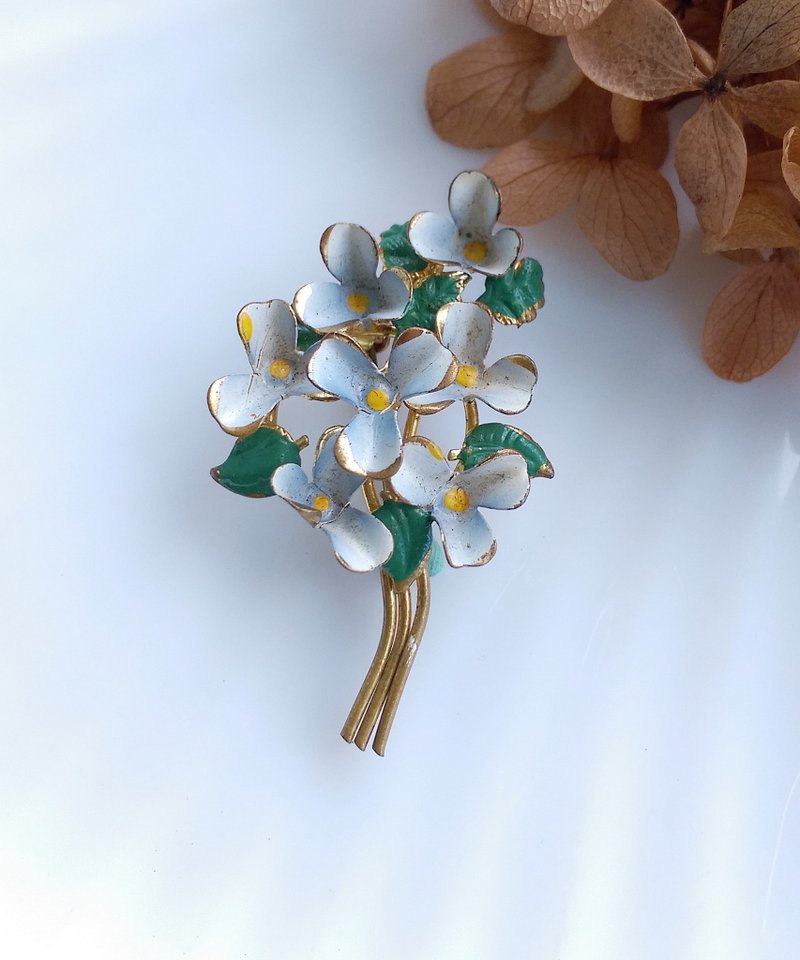 Vintage Jewelry 西洋古董饰品 立体 珐琅花 花束 小花儿 别针 - 徽章/别针 - 其他金属 金色