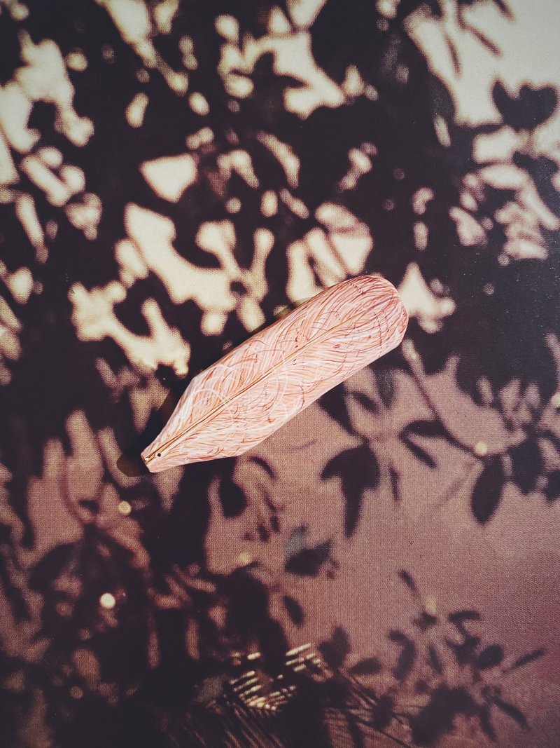 木刻手绘坠饰 - 羽毛 - 其他 - 木头 粉红色