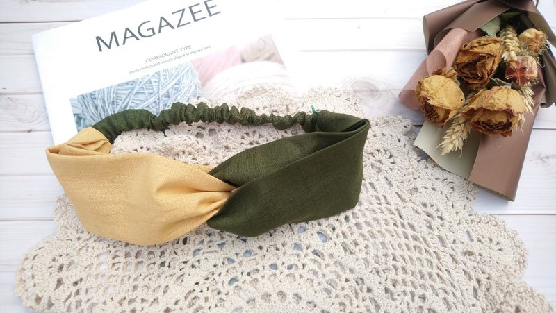 吱吱札札-交叉发带-素素的就很美-黄绿差一点红 - 发带/发箍 - 棉．麻 橘色