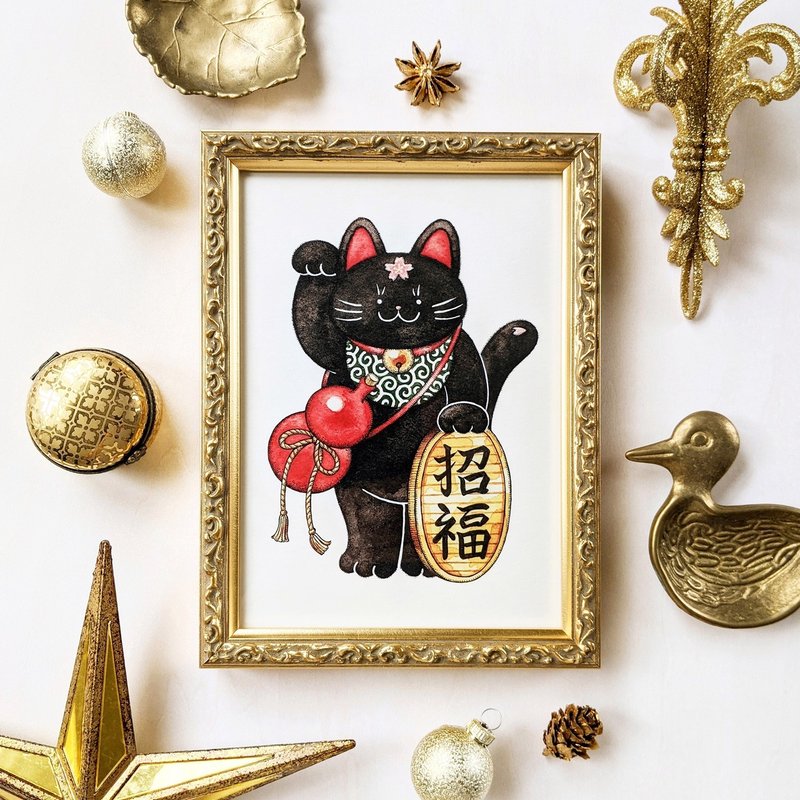 2L 黑色招财猫艺术印刷品/插图复制品 - 海报/装饰画/版画 - 纸 黑色