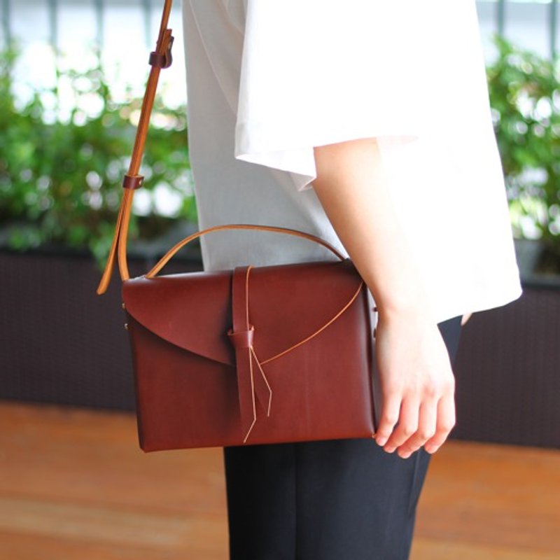 2way box bag slim #BRN - 侧背包/斜挎包 - 真皮 咖啡色